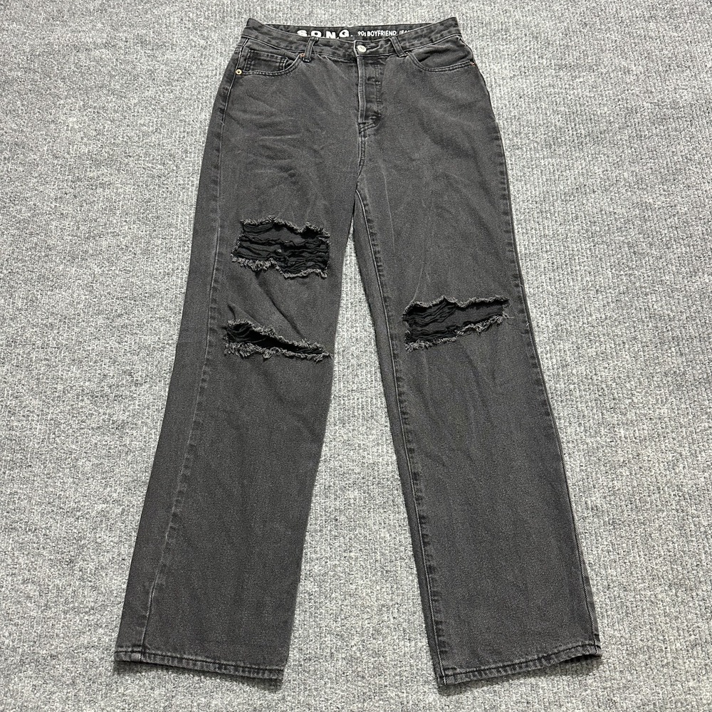 S.O.N.G 90s Boyfriend Jeans Womens Size 9/29 Black Distressed‎ Denim Button Fly